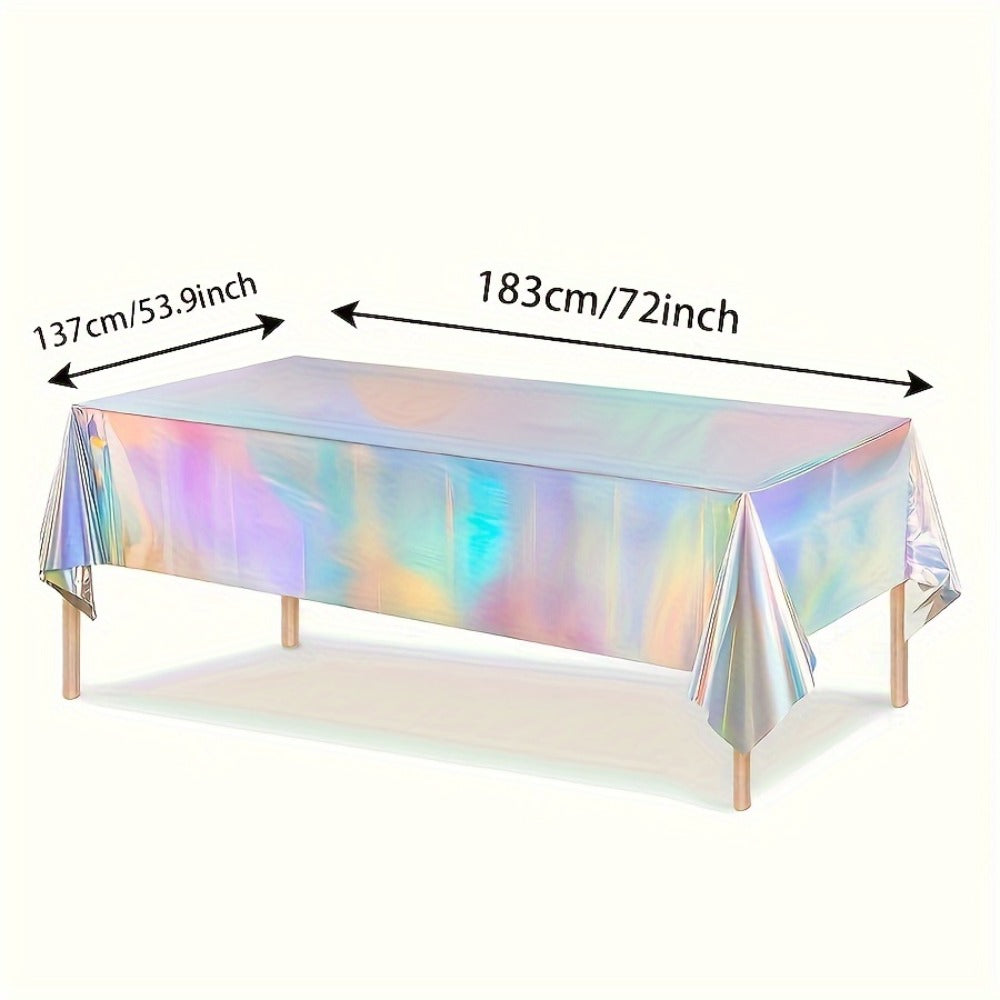 Holographic Rainbow Table Covers 10 Pack - Disposable Foil Tablecloths for Party, Wedding, Birthday & Gender Reveal