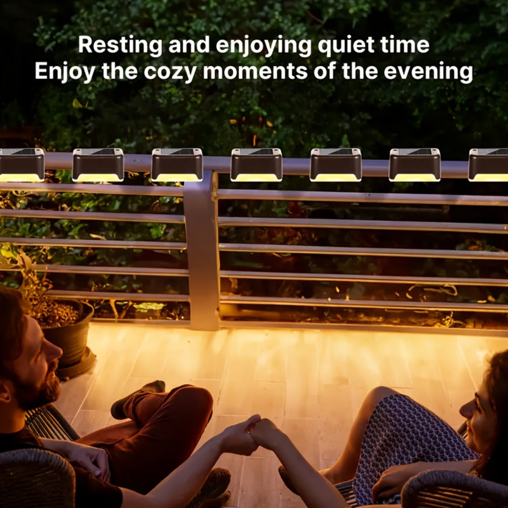 Solar Powered LED Deck Lights ¨C Auto On/Off Outdoor Step Lights for Stairs, Fence, Pathway & Patio, 12-Hour Continuous Lighting, Weatherproof Solar Stair Lights for Garden, Yard & Commercial Use