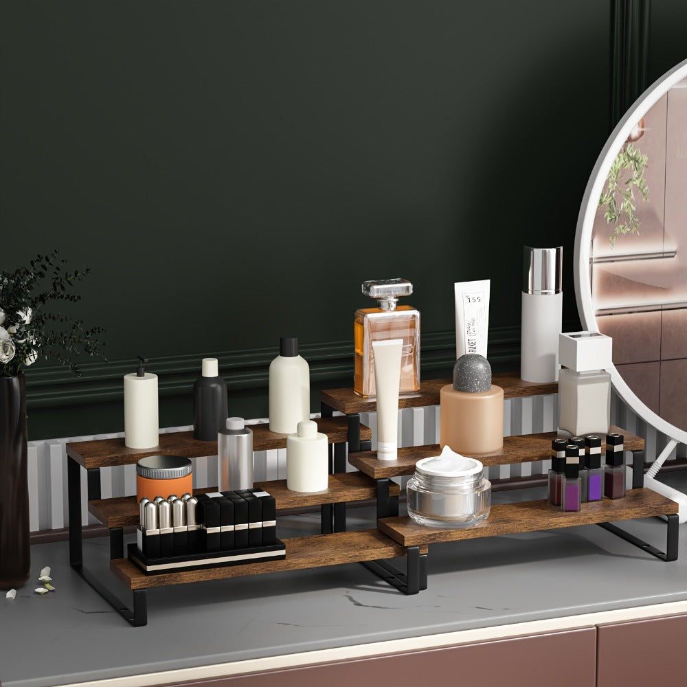 Expandable Spice Rack Organizer 3-Tier 2-Pack ¨C Adjustable 13.8¡± to 26¡± Display Riser Stand for Kitchen Cabinet, Countertop & Pantry ¨C Shelf for Spices, Liquor, Perfume, Makeup & Collectibles