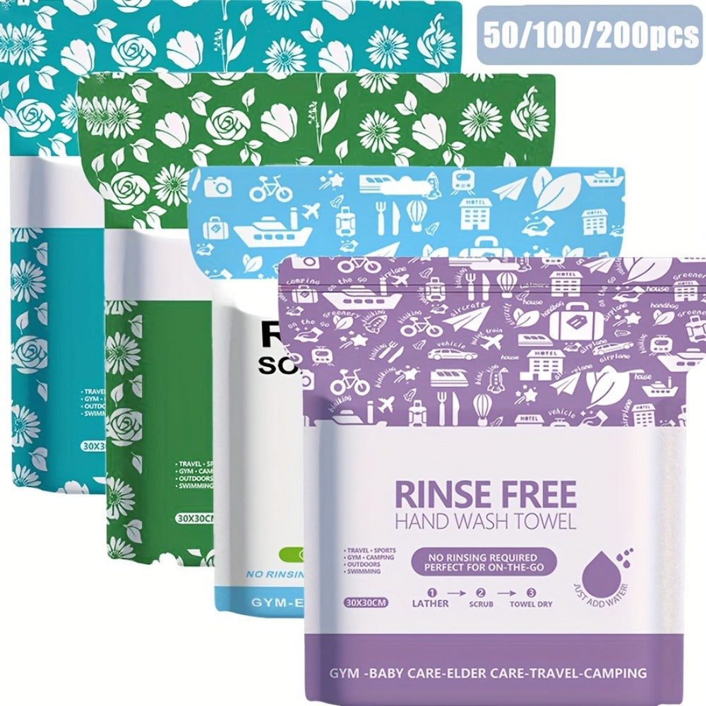 Disposable No-Rinse Foaming Bath Towels - Large 11.81¡± Body Wipes, Wet & Wipe Cleansing Cloths for Elderly Care, Camping, Post-Surgery, Fitness & Travel, Bulk 50/100/200 Pack, No Shower Needed