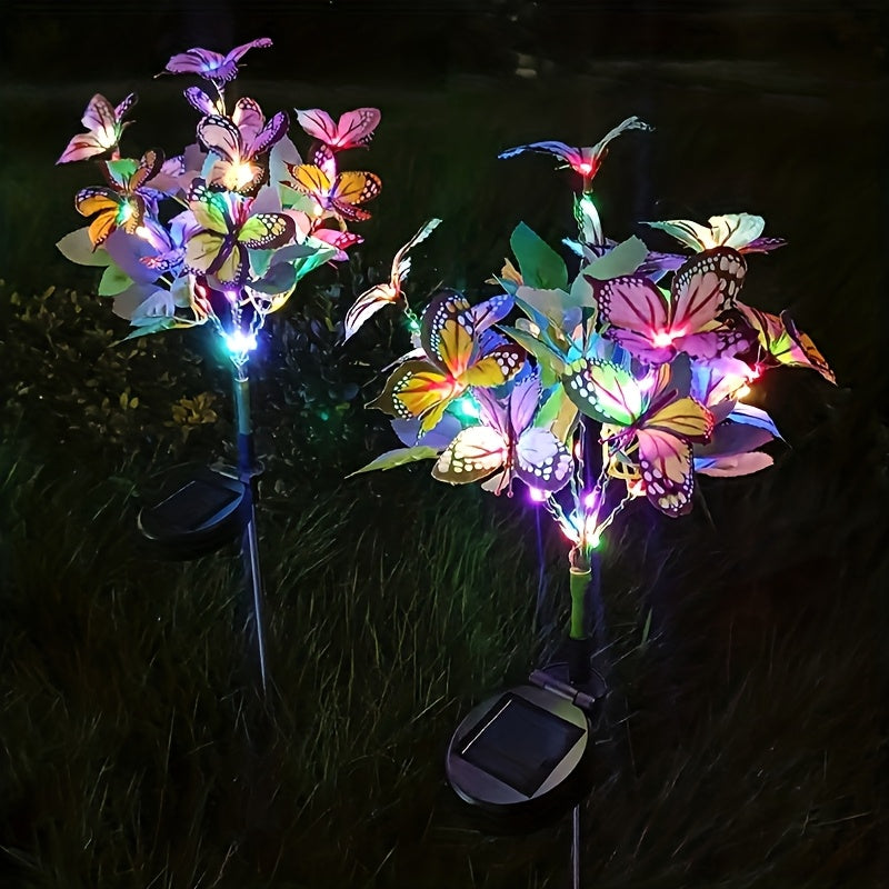 Solar Butterfly Garden Stake Lights Outdoor Waterproof IP65 ¨C 2pcs Colorful LED Solar Powered Lawn Insert Lights for Garden, Courtyard & Patio | Christmas Holiday Yard Decoration Ground Lights