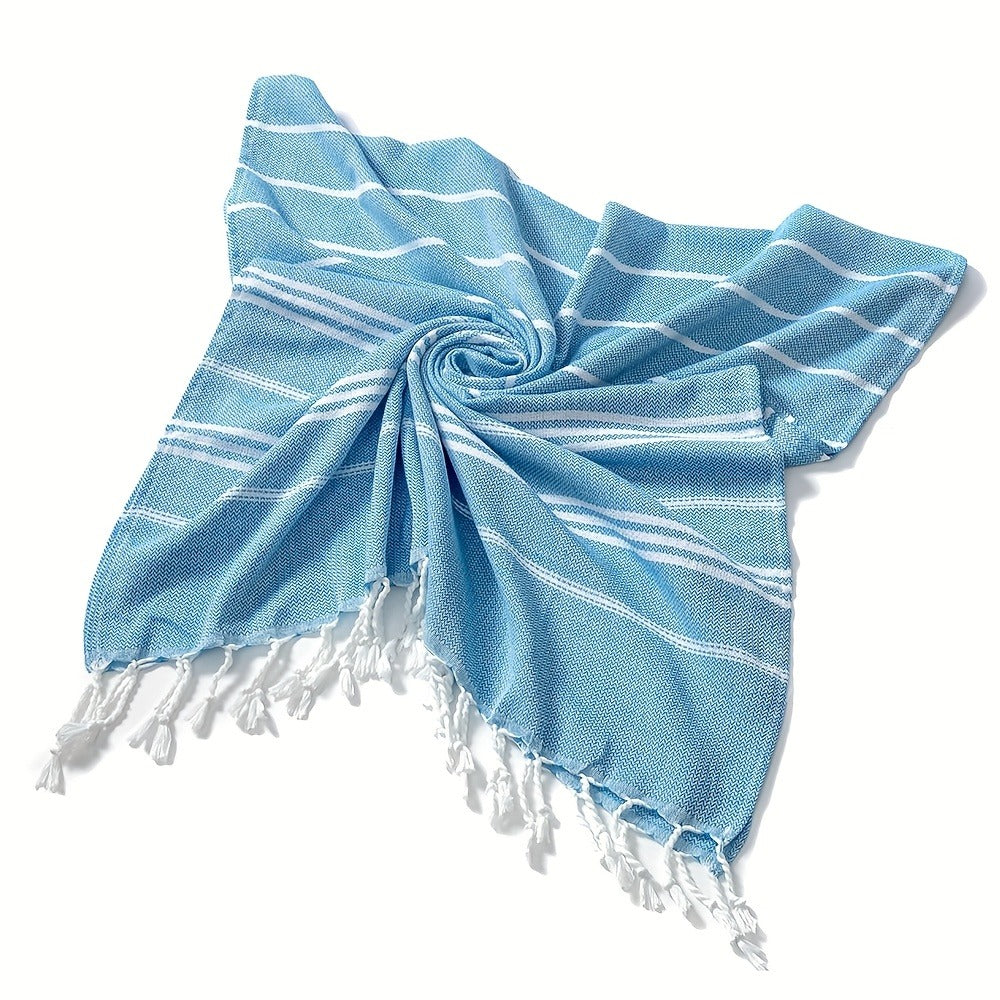Turkish Striped Beach Towel Oversized 90x180cm 35.5x71in - Quick Dry Lightweight Sand Resistant Shrink Resistant | 10 Colors Blue Grey Orange Red Rose Brown Black Green Royal Blue Cyan | Pool Travel Gym