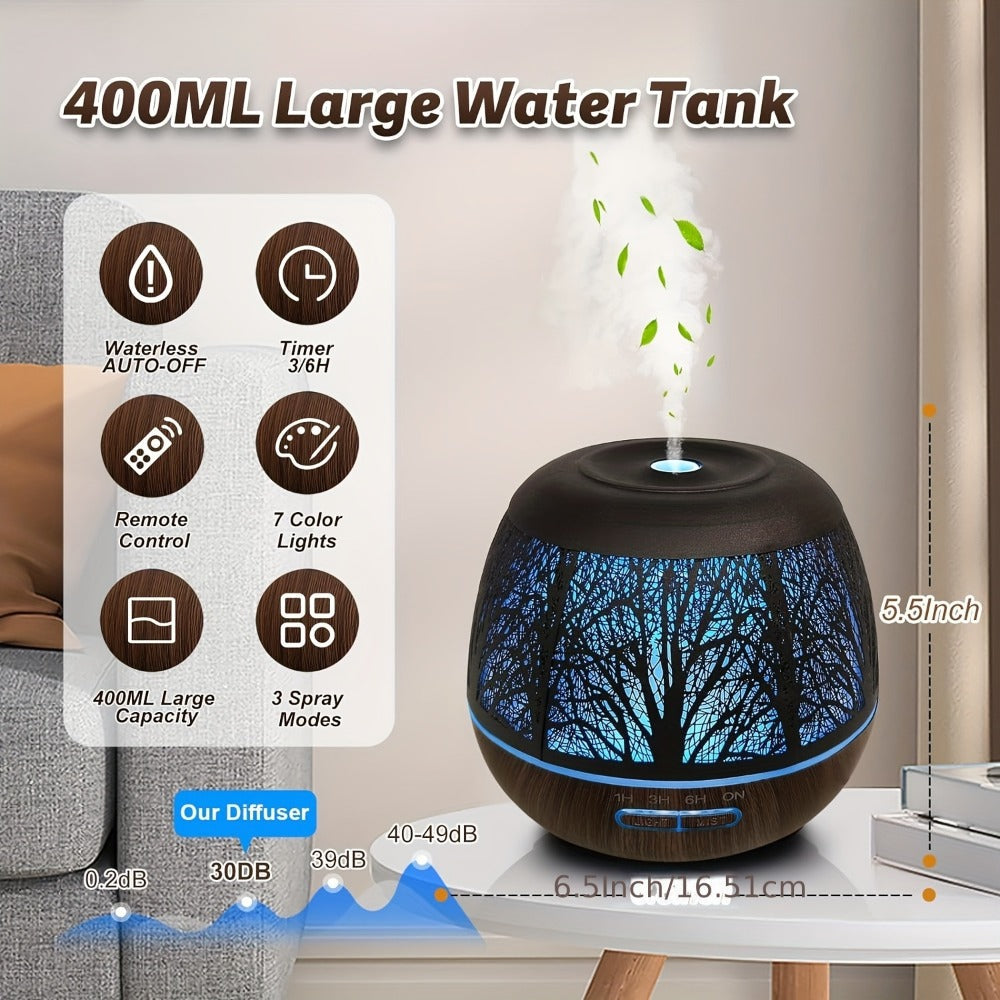 Essential Oil Diffuser 400ml Large Capacity Metal Aromatherapy Diffuser with Remote Control 7 Color LED Light Humidifier for Bedroom Home Decor Gift Owl Skull Dragonfly Design