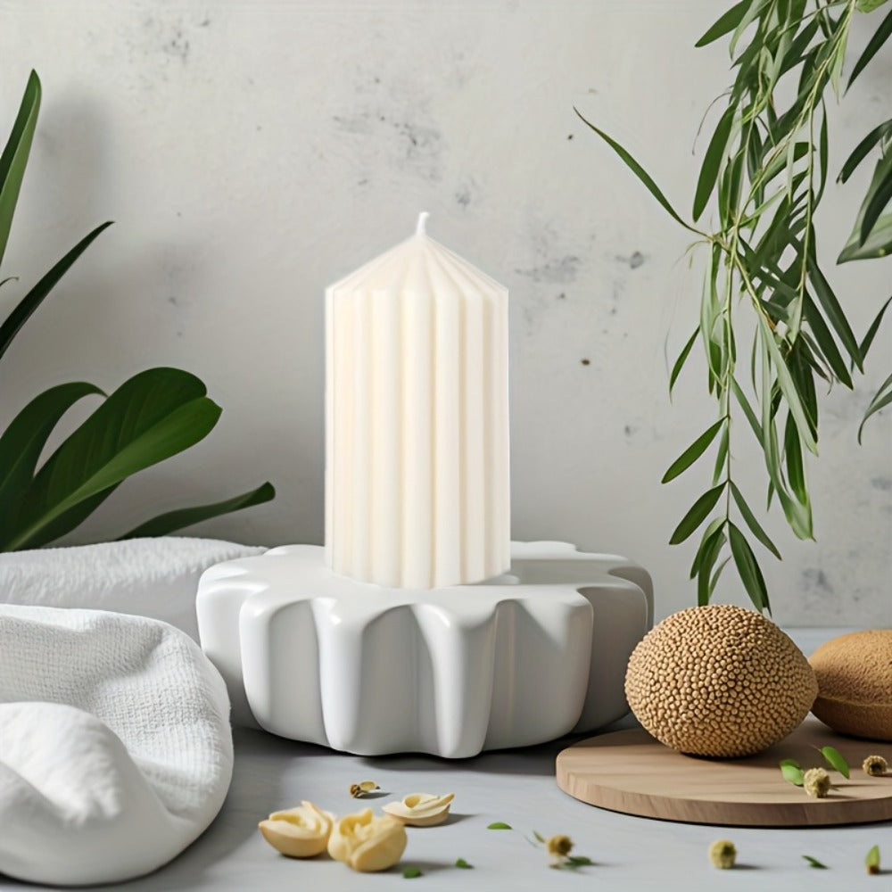 Ribbed Soy Wax Pillar Candles 2-Pack White - 20 Hour Burn Cylindrical Candles for Home Decor, Wedding, Christmas, Valentine's Day & Birthday
