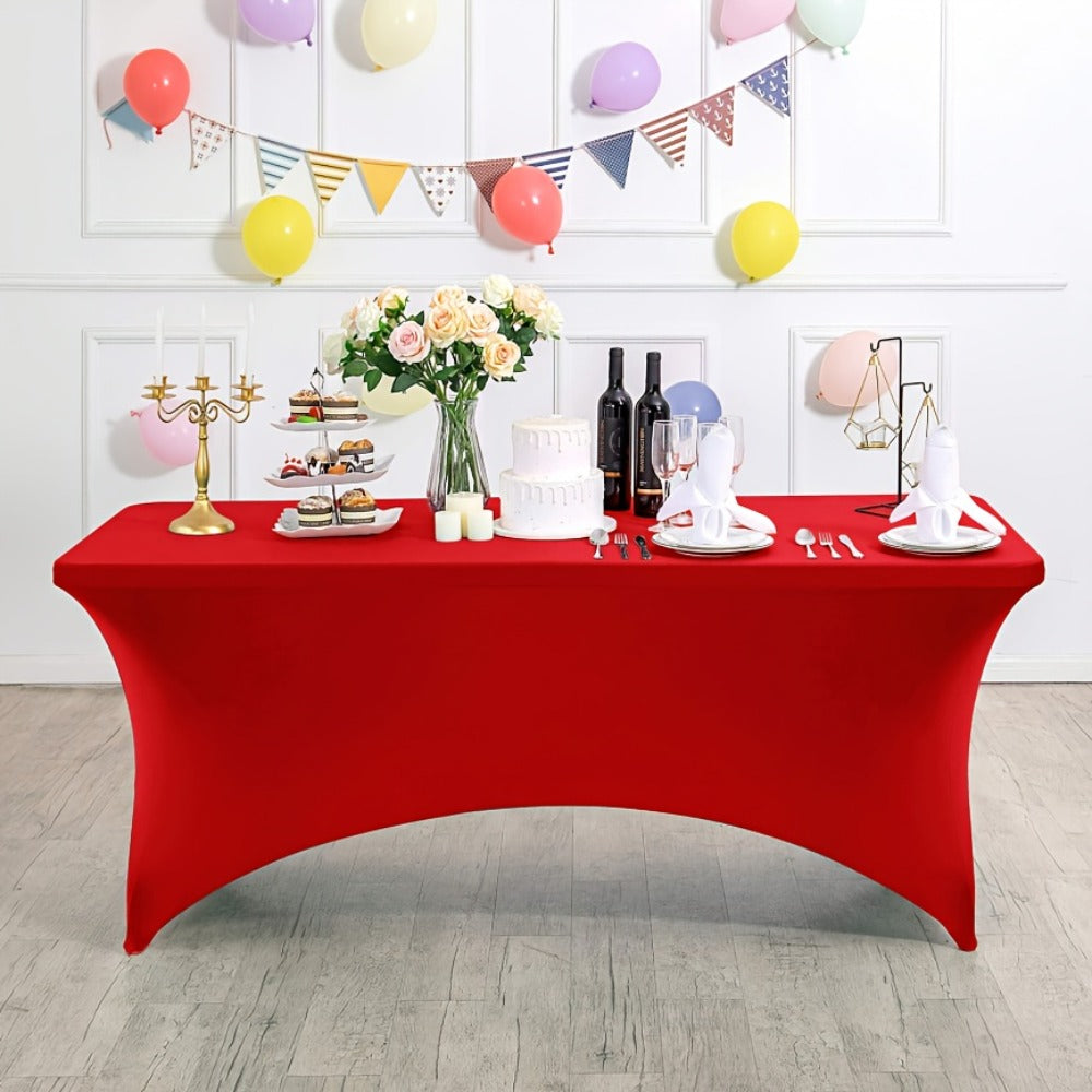 Spandex Tablecloth 6 Foot Rectangular Stretch Table Cover for Parties Weddings Banquets ¨C Wrinkle-Free Full Coverage Fitted Table Cloth for Events