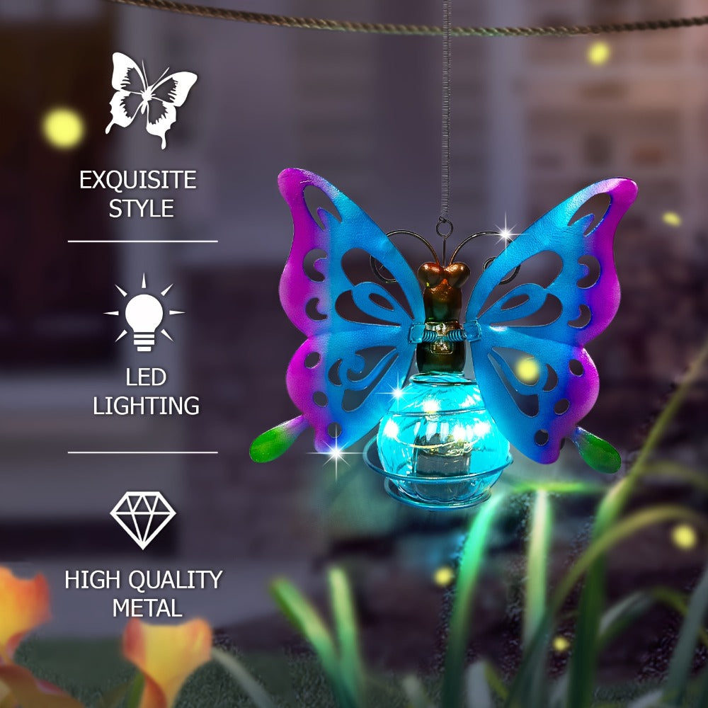 Solar Hanging Ornament Lights Ladybug & Butterfly ¨C Waterproof Indoor Outdoor Decorative Garden Light with Spring Clips for Patio, Balcony, Porch & Trail, 5.5x2.5in