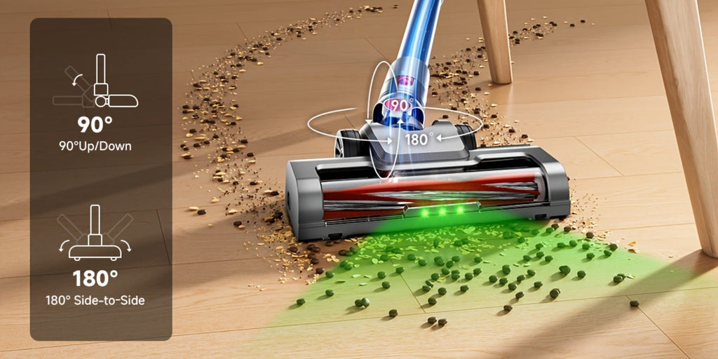 Anti-Tangle LED Vacuum Cleaner 55-69Kpa Corded & Cordless with Green LED Brush, Removable Battery & Multiple Suction Levels - Up to 45 Min Runtime for Carpets, Pet Hair & Hardwood Floors, 7 Colors