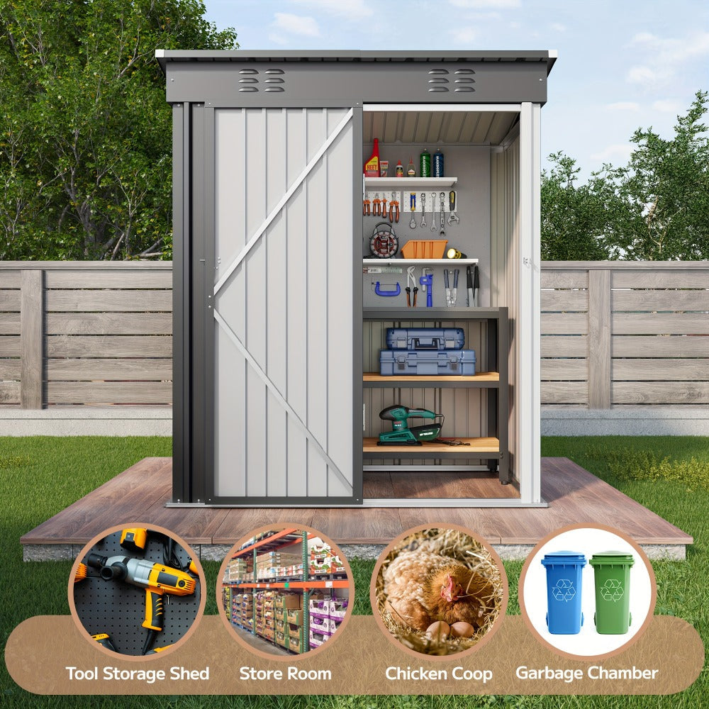 Outdoor Storage Shed 5x3ft Metal Garden Shed for Outside Tool Storage & Organization, Waterproof Backyard Storage House
