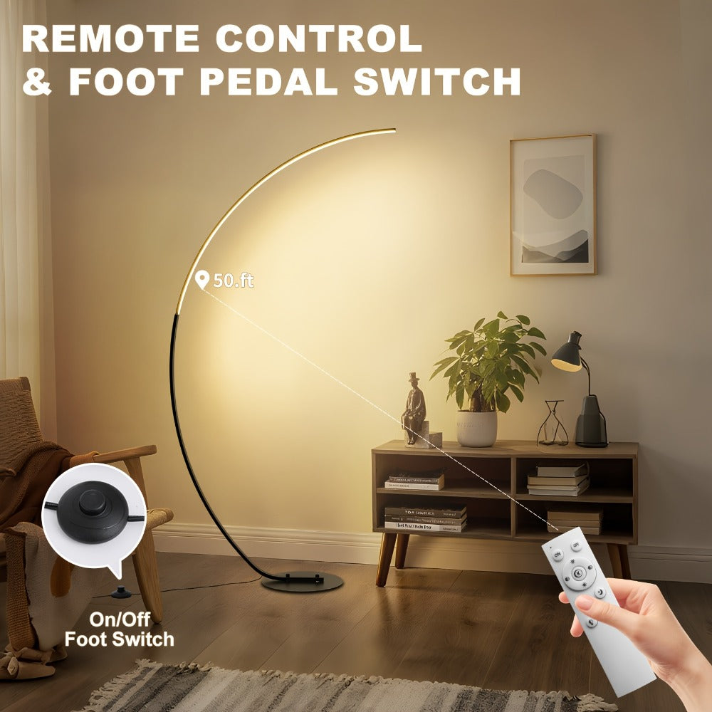 Arched Floor Lamp 65 Inch Modern LED Dimmable with Remote 3 Color Temperatures Curved Black Floor Lamp for Bedroom Living Room Ambient Lighting Home Decor