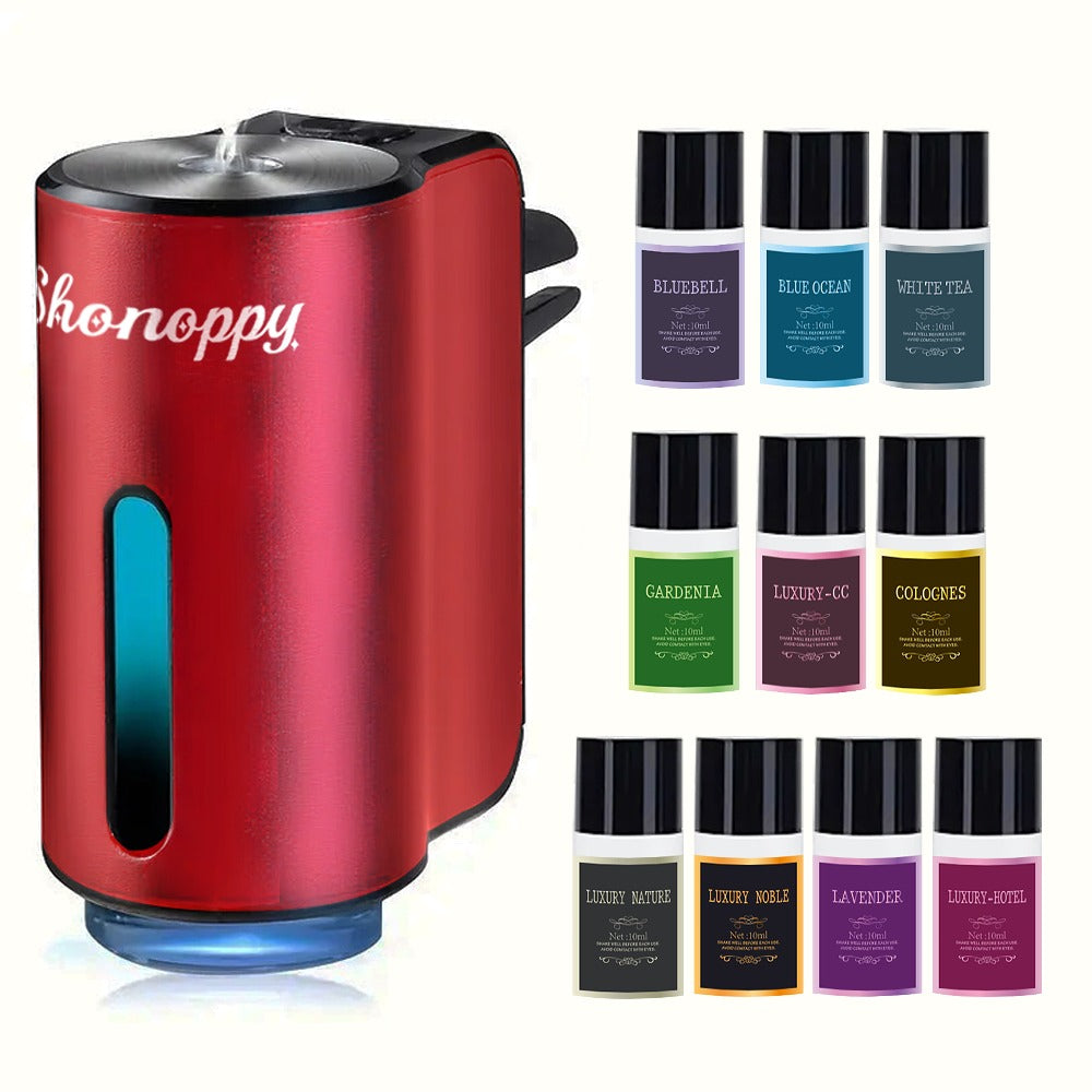 Car Air Freshener Diffuser USB Aromatherapy Humidifier with 3 6 10 Bottles Essential Oils 0.34oz Adjustable Fragrance Output Vehicle Scent Diffuser Gray Blue Red
