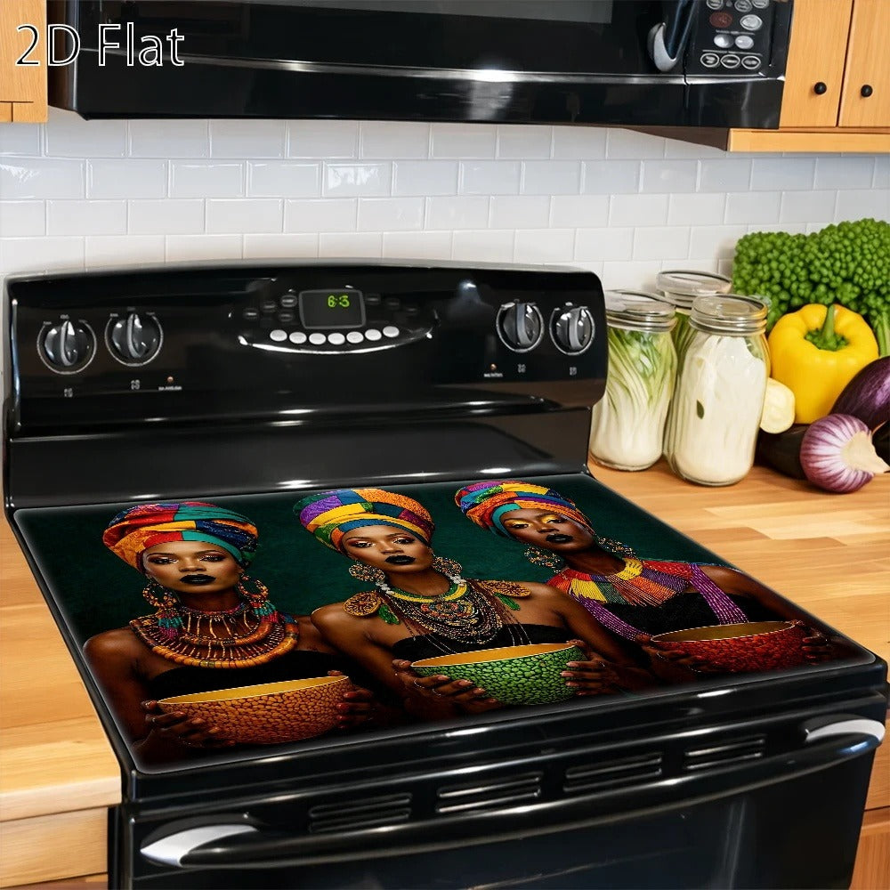 Stove Protector Mat African Tribal Pattern | Heat-Resistant Cooktop Cover for Gas Stove Induction Cooker & Oven | Reusable Non-Slip Kitchen Mat | Glass Countertop Washer Dryer Top Pad 28.35x20.47in