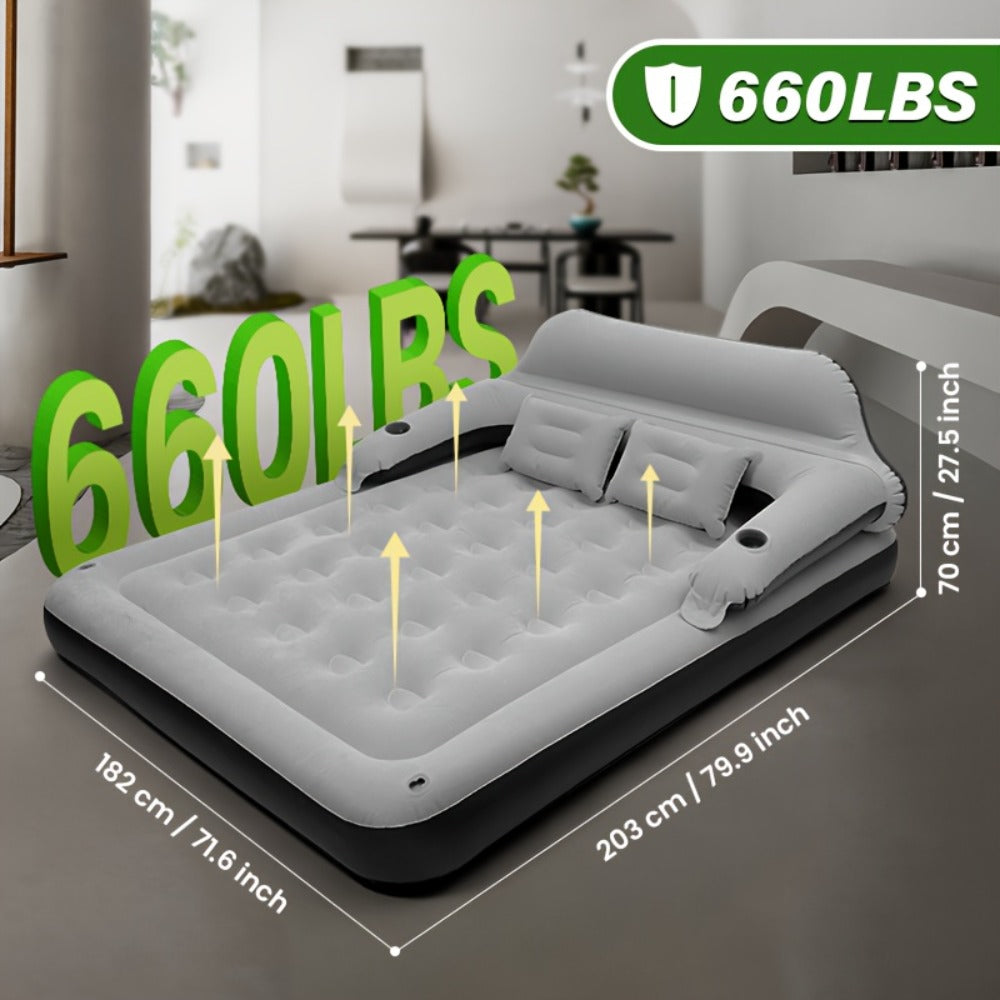 Inflatable Air Mattress with Backrest Pillow & Built-in Pump, Self-Inflating Portable Camping Bed for Outdoor Hiking Travel, Double Size Guest Bed for Home Floor Sleeping