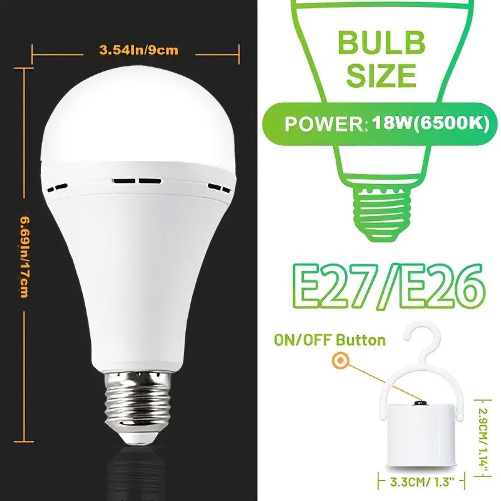 Rechargeable Emergency LED Light Bulb 12W 1100 Lumens 96W Equivalent with 800mAh Battery Backup ¨C 6500K E26 E27 Base Non-Dimmable Auto-On Power Outage Bulb for Home Office Camping, 8-Pack