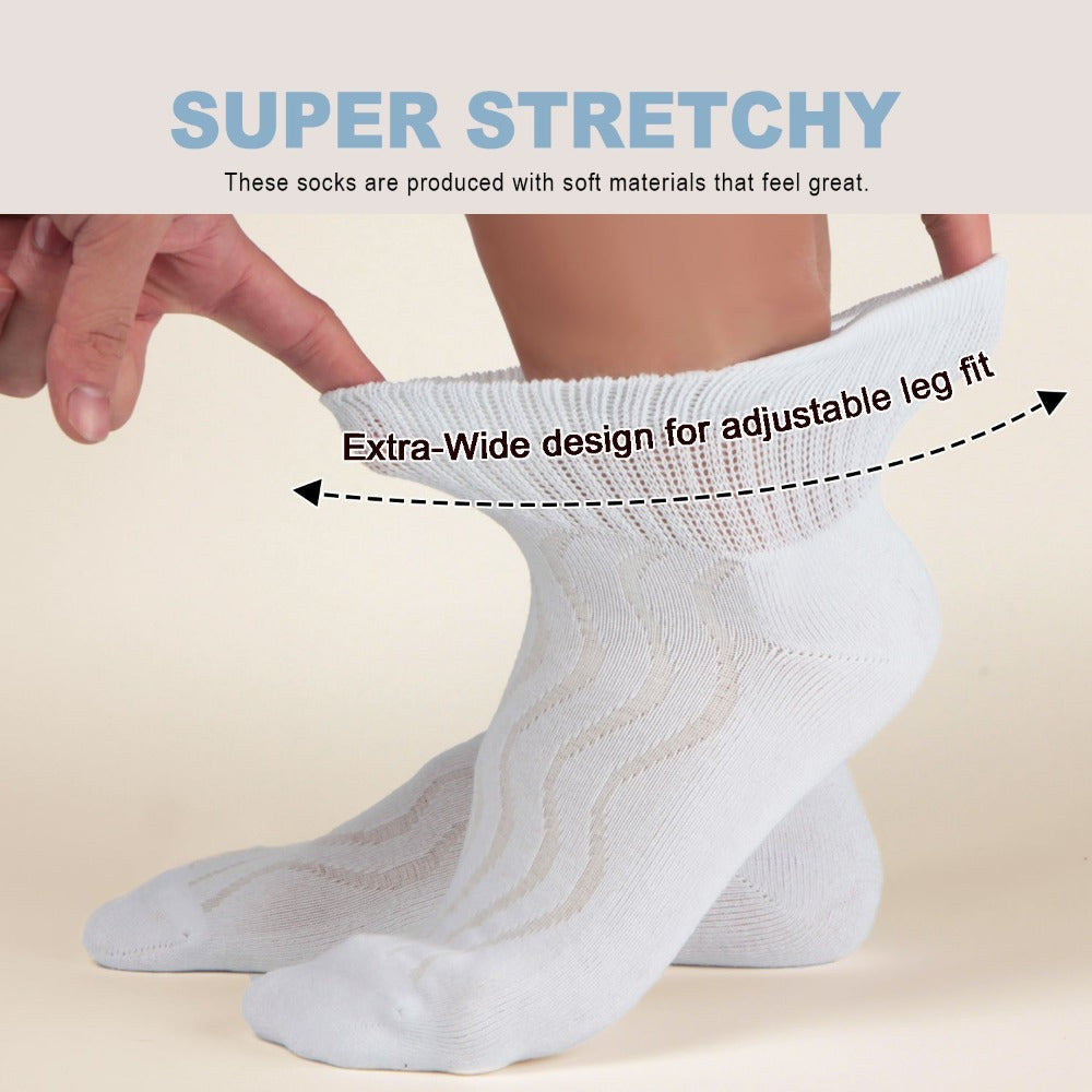 Diabetic Socks for Men & Women, 12 Pairs Non-Binding Wide Top Ankle Socks with Extra Cushioned Sole, Seamless Toe, Soft Cotton Comfort Socks for Sensitive Feet, Black & White