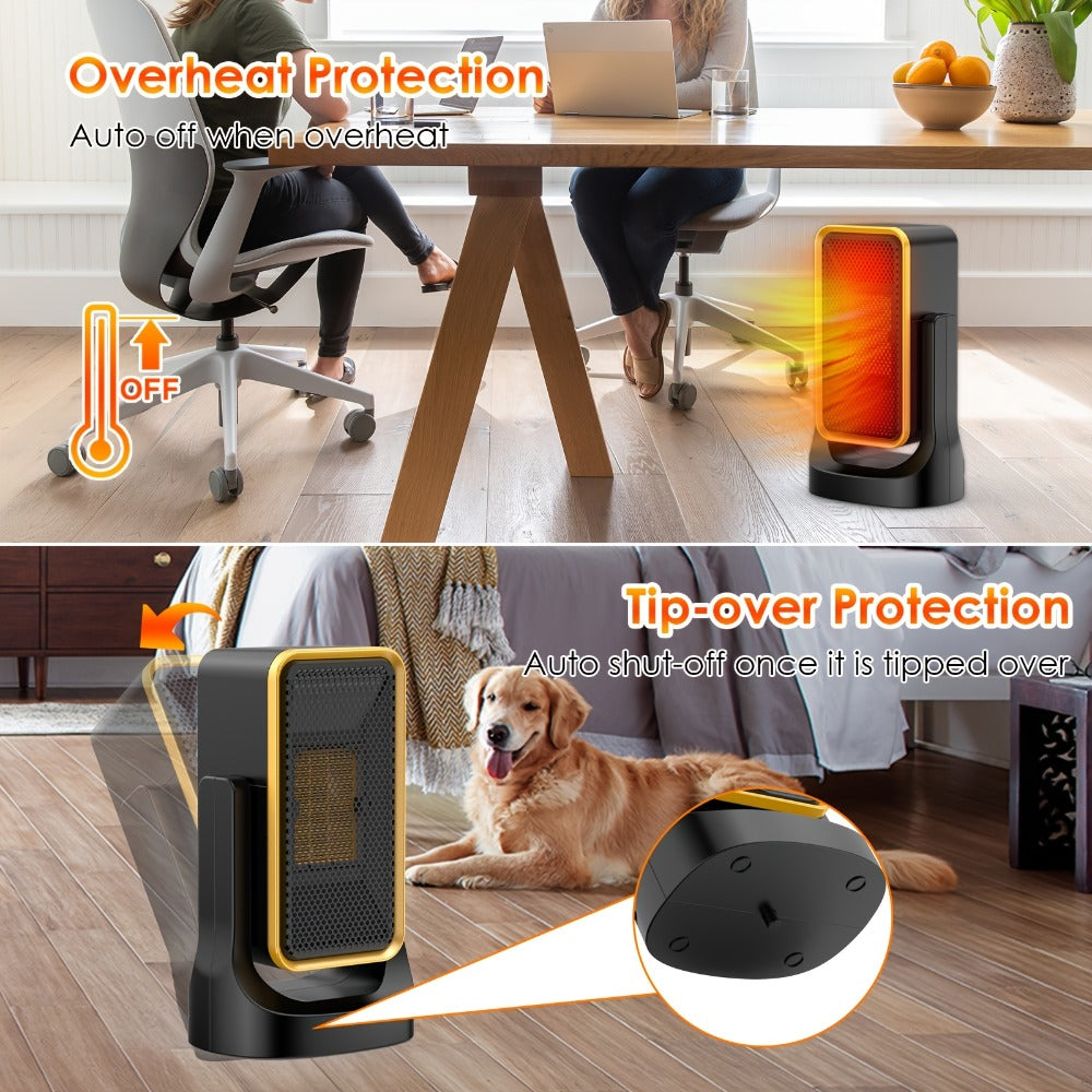 Portable PTC Ceramic Electric Space Heater - Fast Heating, Quiet Operation, Thermostat Control, 3 Fan Speed Settings, Compact Design for Desk Office Bedroom Small Room, 500W & 1500W, White & Black