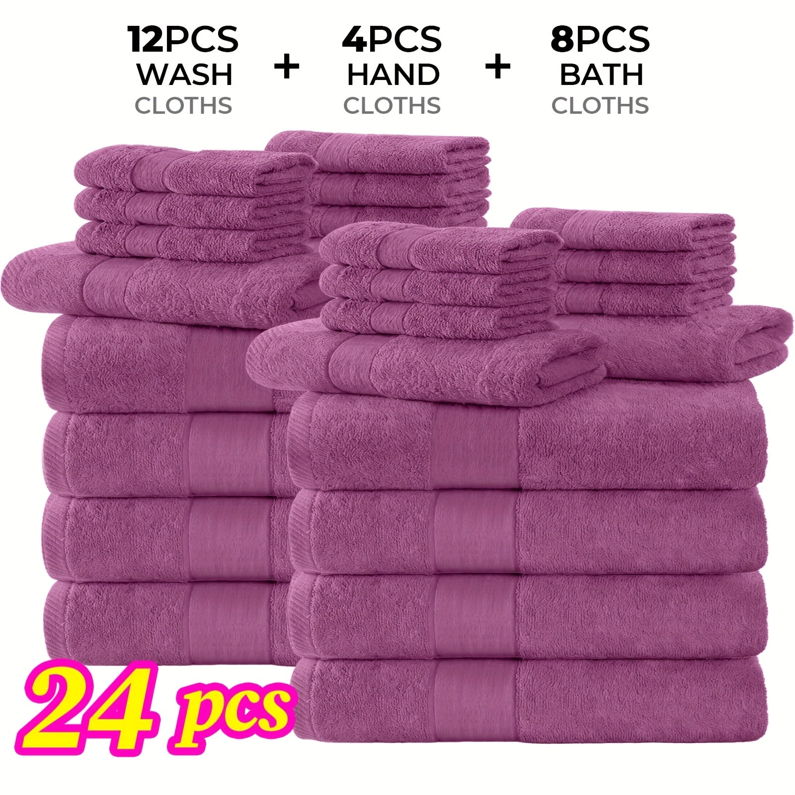 Luxury Towel Set 12 or 24 Piece Hotel Quality Cotton - Highly Absorbent Quick Dry Thick Bath Towels Hand Towels Washcloths | 7 Colors | Hotel Spa Gym Home Bathroom Essentials Gift Set