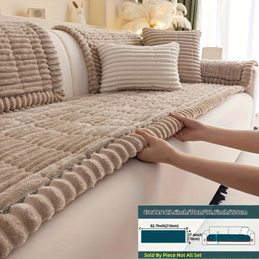 Sofa Cushion Cover Plush Velvet Washable Seat Pad Wavy Edge Soft Kapok Filling for Couch Loveseat 1 2 3 4 Seater ¡ª Easy Install Home Decor Protection