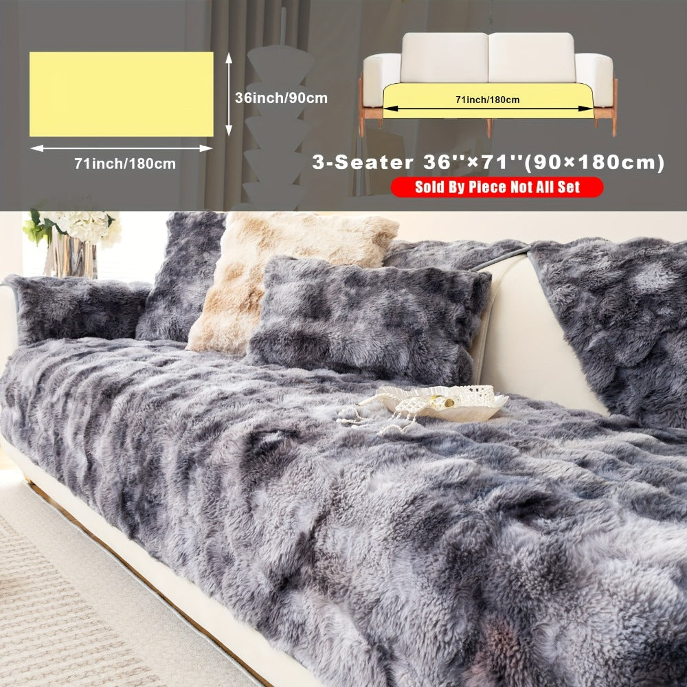 Plush Sofa Cover Faux Lamb Thick Fluffy Couch Slipcover Pet Friendly Machine Washable Gradient Color Polyester Furniture Protector for Armchair Single Double Triple Sofa Living Room Home Decor