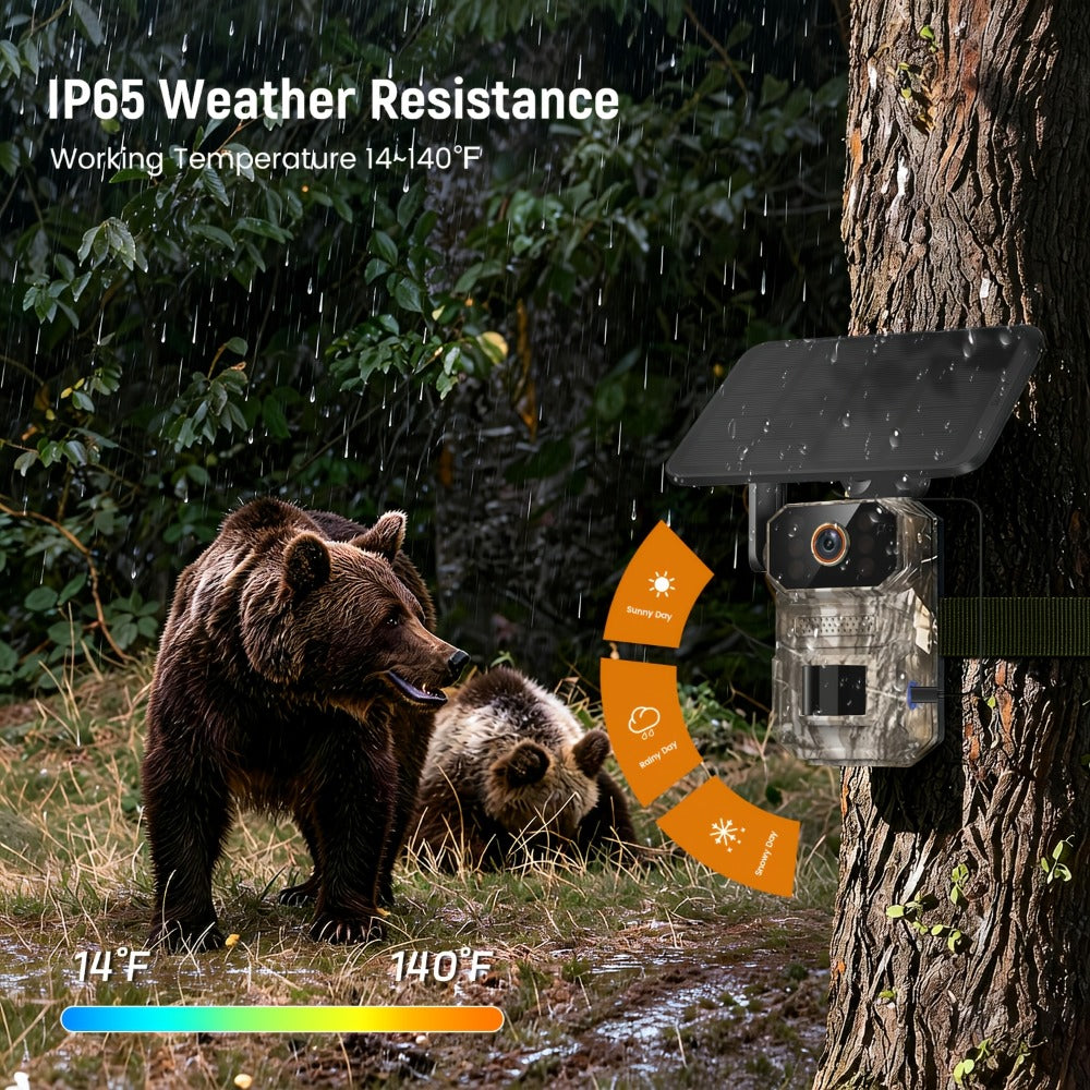 4G LTE Cellular Trail Camera with Solar Panel ¨C 4K Wildlife Monitoring Camera, PIR Motion Sensor, Infrared Night Vision, Two-Way Voice, Remote Access, No WiFi Required, for Hunting & Security (Camo/Brown)