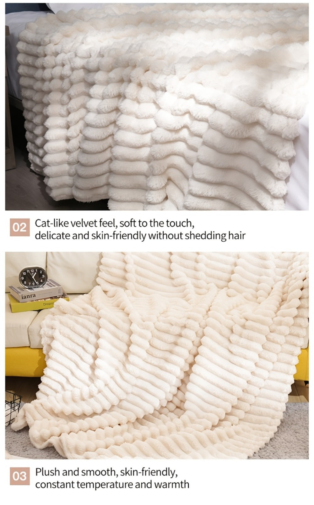 500gsm Heavy Plush Blanket ¨C Ultra Thick Soft Warm Fluffy Blanket for Bed, Sofa & Travel, Baby to Double Size, 5 Colors