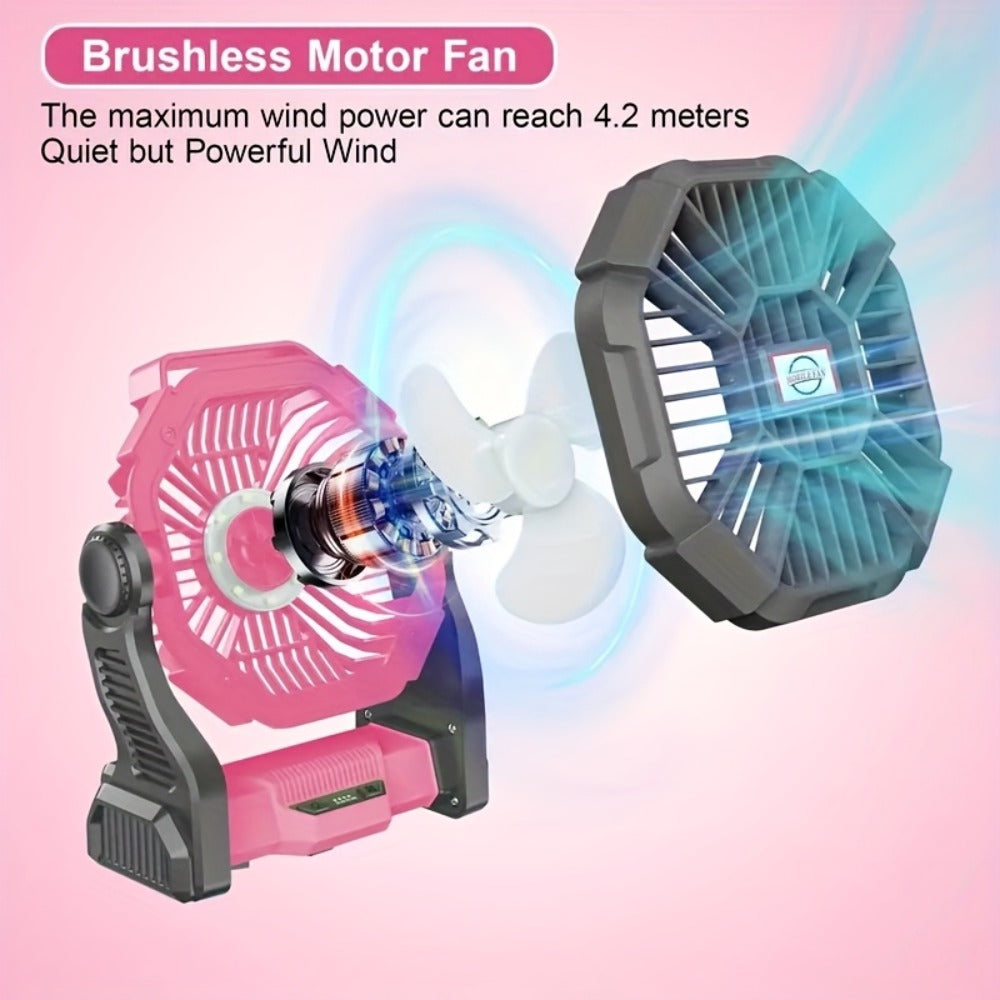 Camping Fan with LED Lantern 3-in-1 Rechargeable Portable Tent Fan with Hook Timer & Rotation for Car RV Barbecue Travel Outdoor