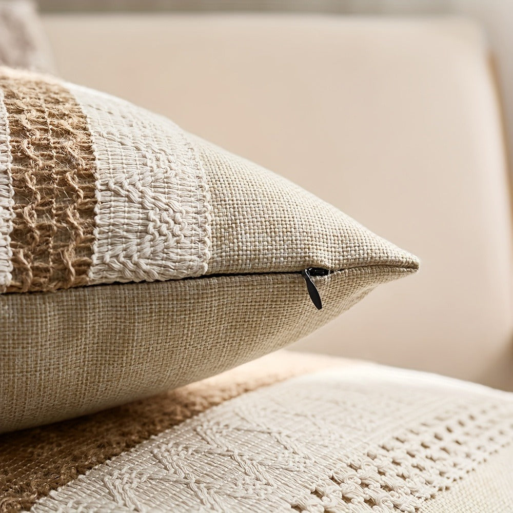 Throw Pillow Covers 2 Pack Boho Geometric Brown Beige 18x18 ¨C Bohemian Decorative Pillow Cases with Zipper Closure ¨C Soft Polyester Cushion Covers for Sofa Couch Bedroom Living Room Boho Home Decor