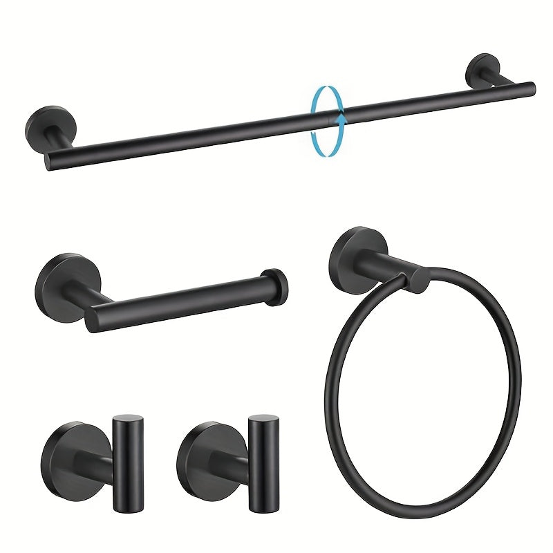 5-Piece Bathroom Hardware Set SUS304 Stainless Steel 24¡± Towel Bar Towel Ring Toilet Paper Holder Robe Hooks Black Silver Gold