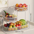 3-Tier Metal Fruit Basket Stand Extra Large Heavy Duty Countertop Fruit Bowl with Grid Design, Breathable Ventilated Multi-Level Storage Rack for Fruits Vegetables Bread Kitchen Organization