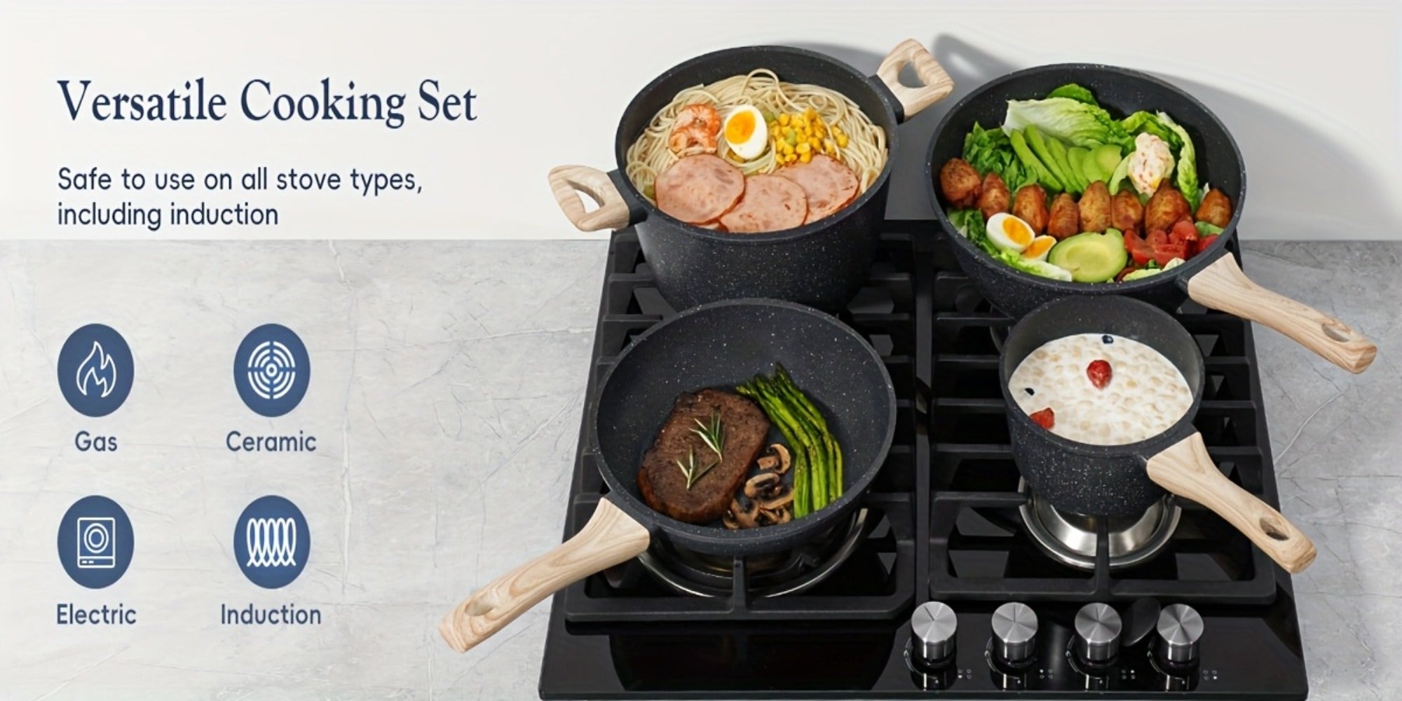 Pots and Pans Set 12-Piece Non-Stick Kitchen Cookware ¨C Complete Cooking Set with Frying Pan | Durable Even-Heating Non-Stick Coating | Available in Black & White | Home Kitchen Essentials
