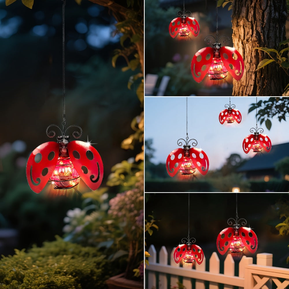 Solar Hanging Ornament Lights Ladybug & Butterfly ¨C Waterproof Indoor Outdoor Decorative Garden Light with Spring Clips for Patio, Balcony, Porch & Trail, 5.5x2.5in