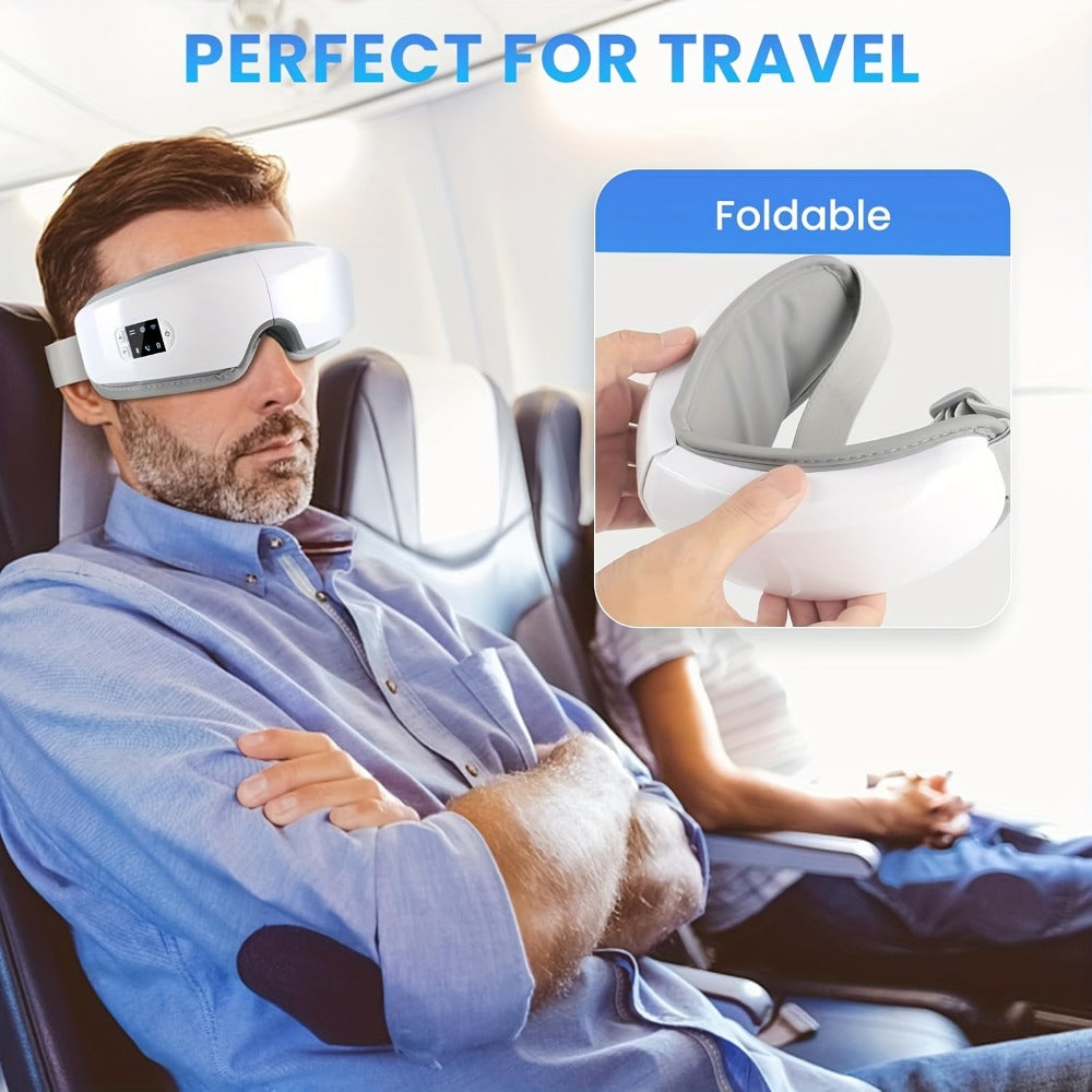 Eye Massager with Heat - 4D Intelligent Portable Eye Mask Massager with Pneumatic Compression, Vibration, Hot Compress & Music, Multiple Modes for Eye Strain Relief, Dry Eyes, Headache & Better Sleep