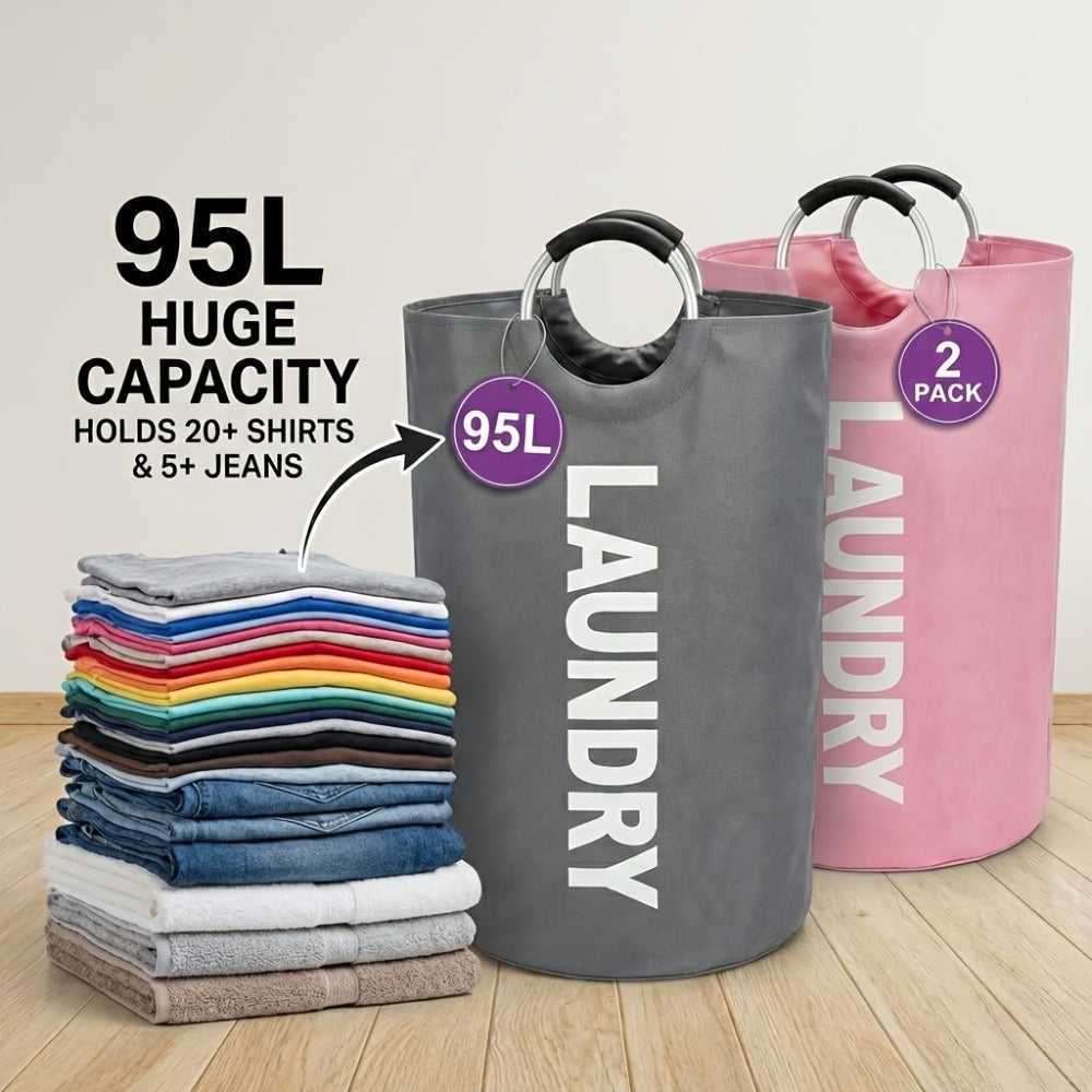 Extra Large Foldable Laundry Basket Set 95L/25.1 Gal Waterproof Oxford Cloth Tall Storage Baskets for Bedroom Bathroom Dorm Wardrobe Organization