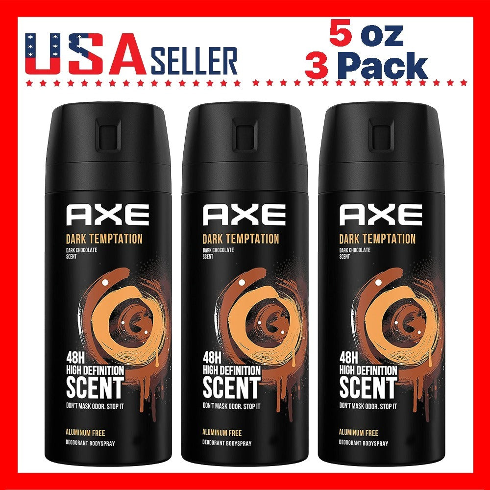 Men's Body Spray Deodorant Axe Dark Temptation, Dark Chocolate Fragrance Long-Lasting Odor Protection Aluminum-Free Body Spray for Men, 5.1oz 150ml per Bottle ¨C Available in 3 Pack & 6 Pack