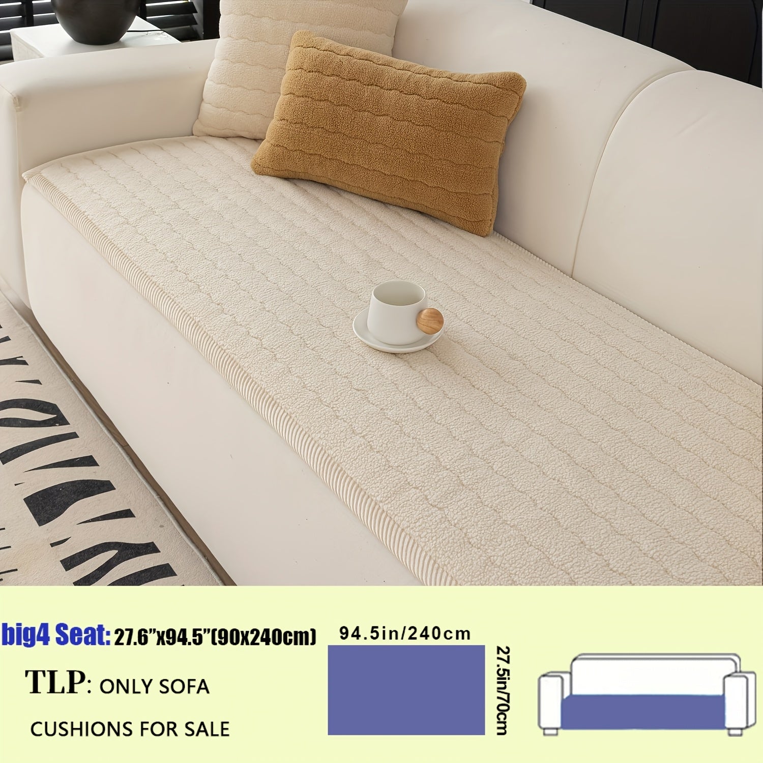 Plush Sofa Cover Bohemian Style Thickened Short Plush Non-Slip Machine Washable Pet Friendly Sofa Slipcover for Living Room Bedroom Office - Armrest Pad to 4 Seater