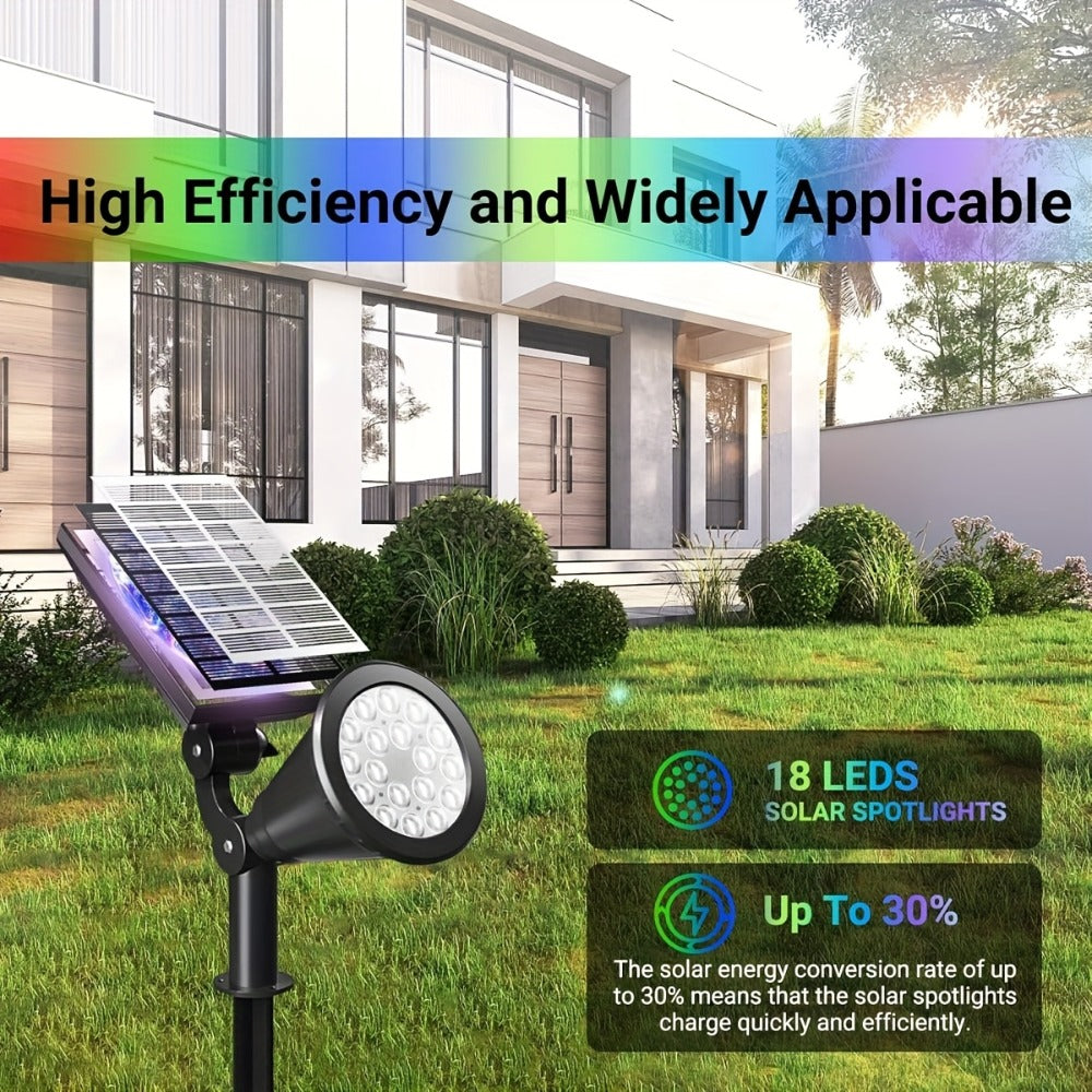 Solar Landscape Lights 2-in-1 Wall & Ground ¨C Independent Adjustable Solar Panel Auto On/Off | 8 Color Modes Outdoor Solar Spotlight for Garden, Driveway, Sidewalk & Pool Area | IP44 Waterproof