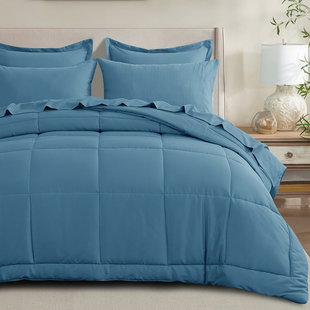 7 Piece Comforter Set Luxury Soft Fluffy Bedding All Season Bed in a Bag with Comforter Fitted Sheet Flat Sheet Pillowcases Hypoallergenic Breathable Easy Care Queen King Twin XL Full