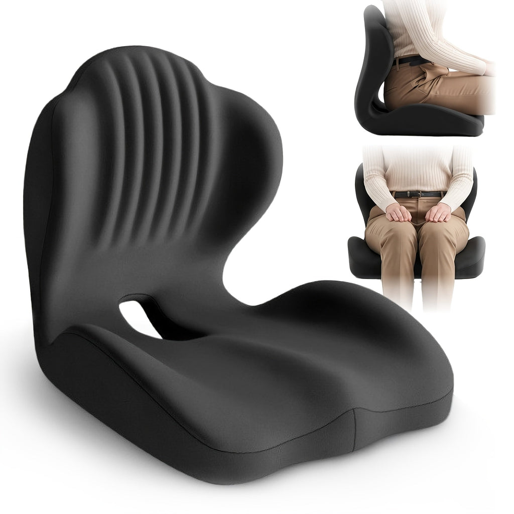 Memory Foam Seat Cushion Ergonomic with Back Support & Breathable Hollow Design ¨C Comfortable Chair Pad for Office, Car Seat & Long Sitting, Unisex Gift