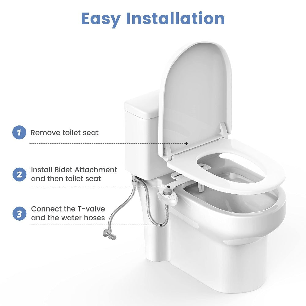 Ultra-Slim Non-Electric Bidet Attachment for Toilet, Self-Cleaning Dual Retractable Nozzles, Adjustable Water Pressure, Fresh Water Sprayer, US Standard, Easy Install