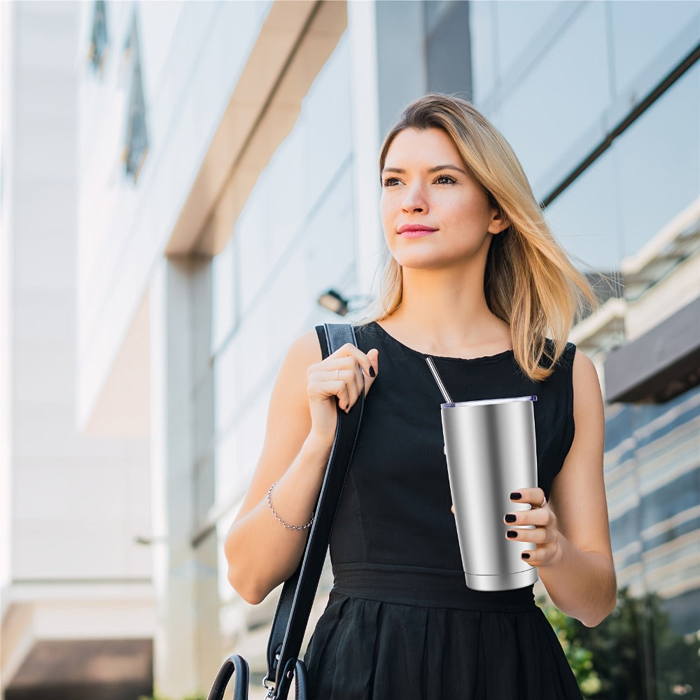 Stainless Steel Insulated Tumblers with Lid and Straw Bulk 20oz 304 Double Wall Vacuum Travel Mug for Hot Iced Coffee Drinks Water Cup Set 8pcs 12pcs 24pcs White Navy Blue Red Silver Black Mix