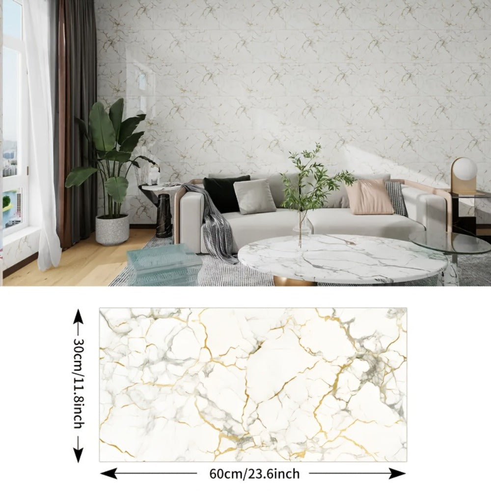 Marble Pattern Wall Stickers Vinyl Decals Oversized Glam Style Self Adhesive High Gloss Removable Wallpaper for Kitchen Bathroom Living Room Office Home Decor 20 40 Pieces Multiple Colors