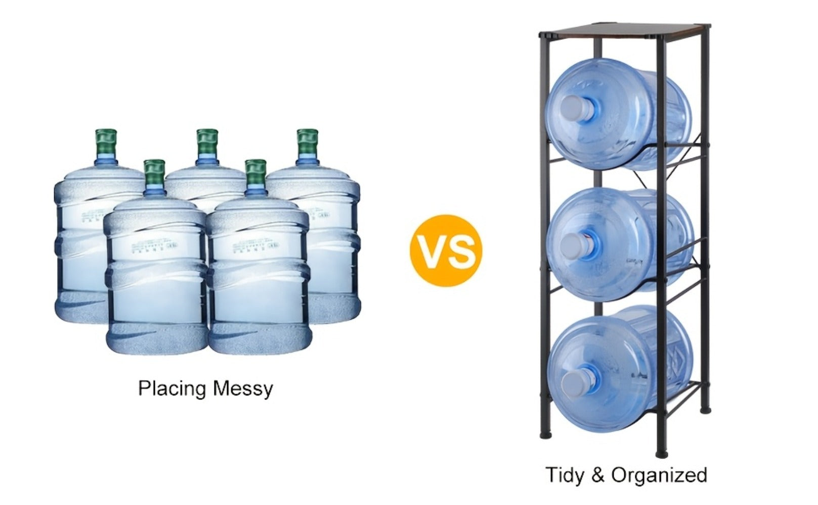 Water Jug Holder 5 Gallon 3-Tier Standing Shelf | Water Bottle Rack Organizer for Kitchen Office Living Room