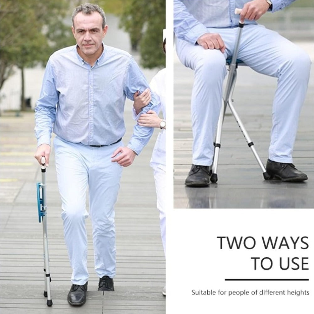 Folding Cane with Seat 440 lbs Capacity, LED Light Telescopic Walking Stick with Height Adjustment & Frosted Handle, Portable Foldable Cane Stool for Seniors Adults