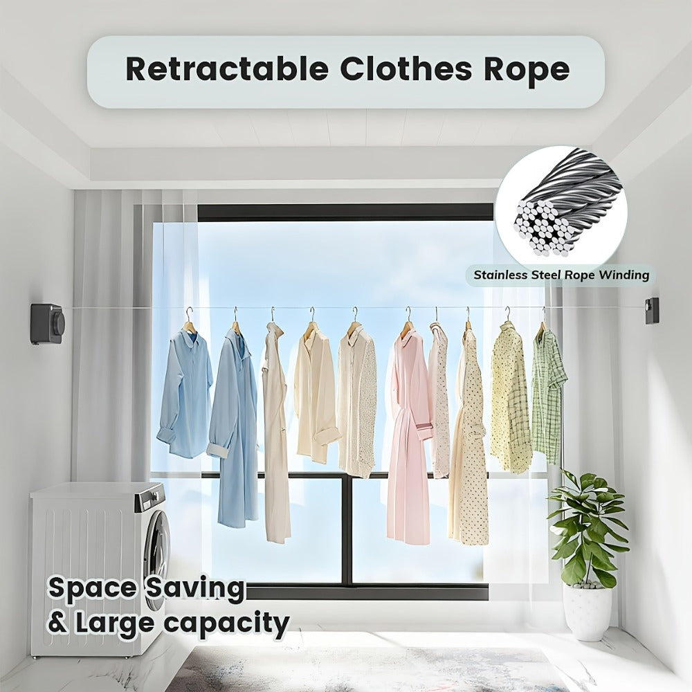 Retractable Clothesline Wall Mounted Stainless Steel Non-Sagging Indoor Outdoor Laundry Drying Line 15.1 Ft Heavy Duty