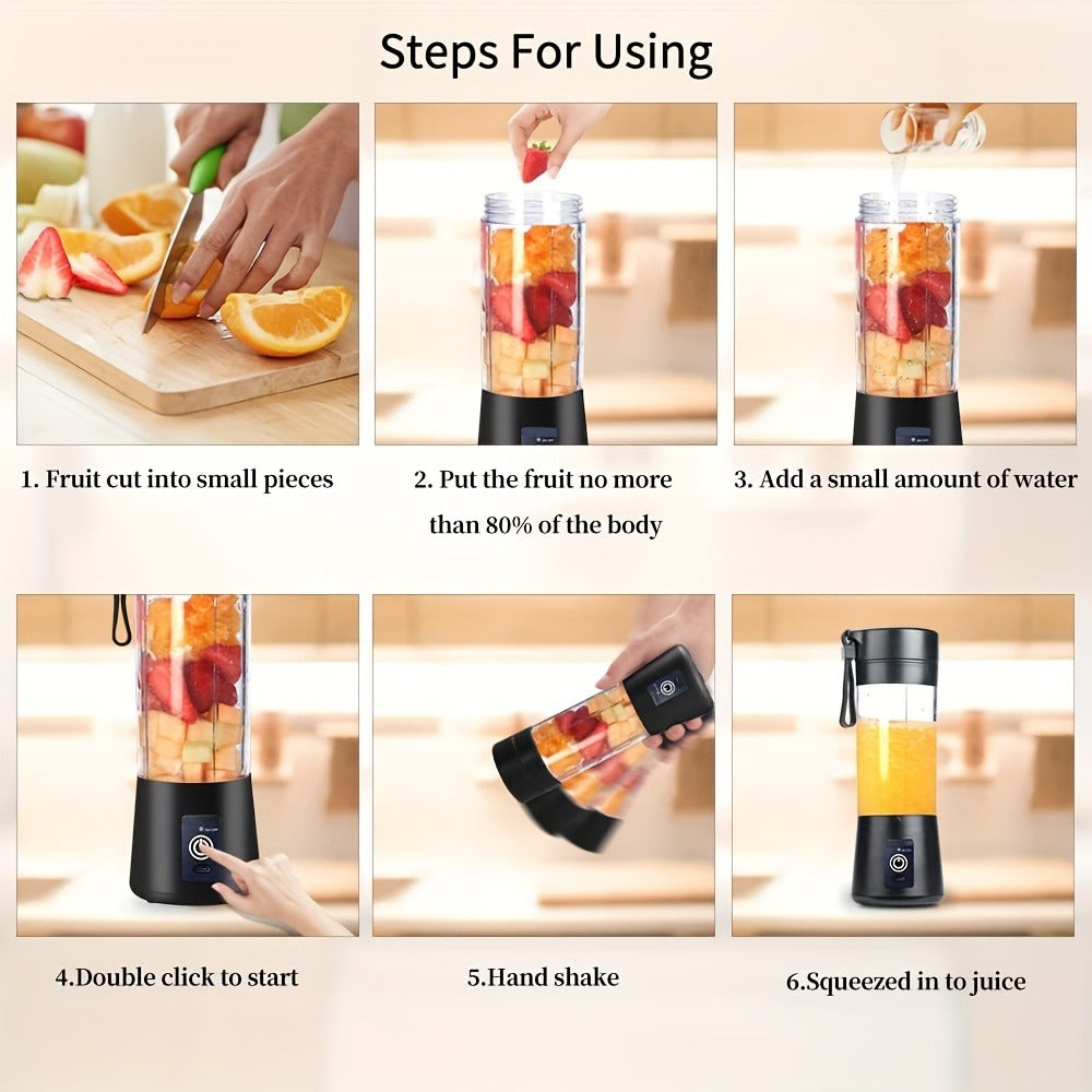 Portable Blender Cup USB Rechargeable 380ML - Mini Personal Blender with 6 Blades for Smoothies, Shakes & Juice, Compact Travel Blender for Office, Gym, Picnic & Outdoor, 5 Colors