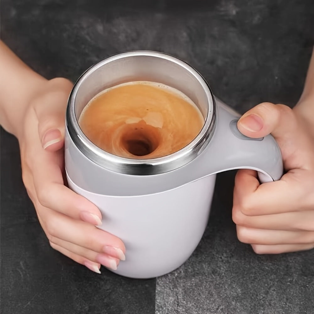 Self Stirring Coffee Mug 8.45oz - Auto Mixing Cup One-Button Start for Coffee Milk Protein Powder, Reusable Travel Mug Brown Cream