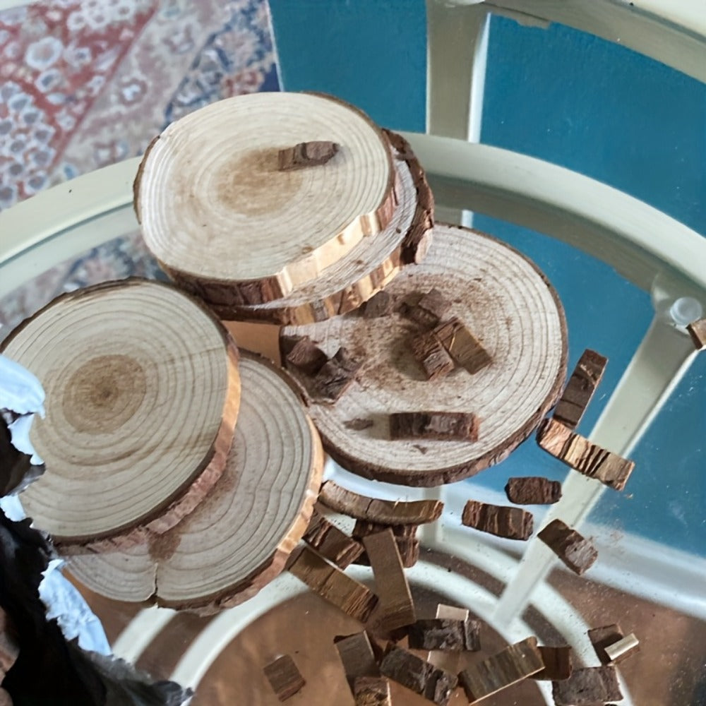 Wood Slices 28 Pcs Natural Log Bark Rounds for Crafts DIY Centerpieces Christmas Ornaments Wreaths Wedding Decor Painting Woodworking 2.76-3.54 Inch with or without Holes