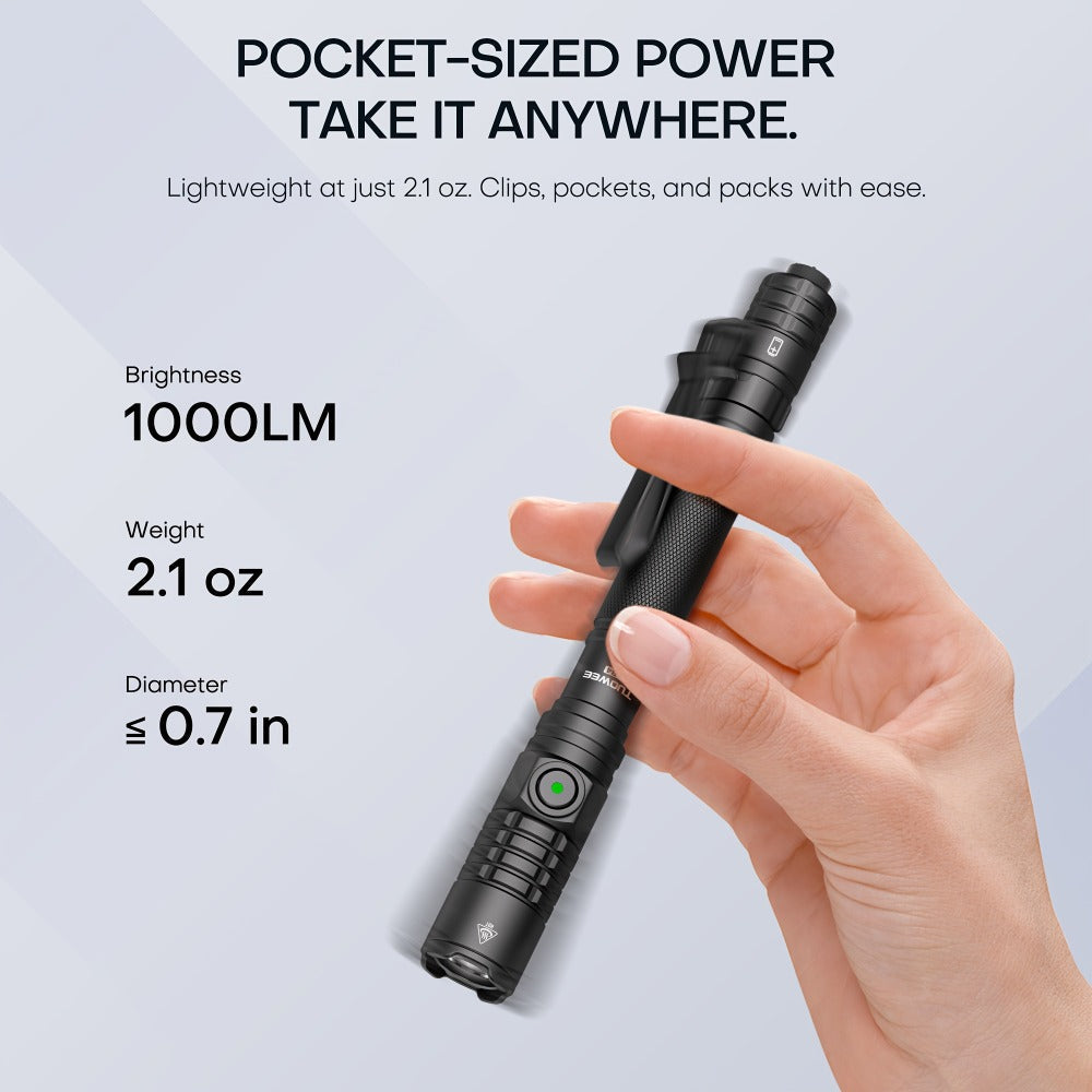 Tactical Penlight 1200 Lumen EDC Flashlight | High-Brightness Torch with Tail Switch Multi-Mode | Slim Pocket Light for Everyday Carry, Camping, Outdoor Activities & Work Lighting