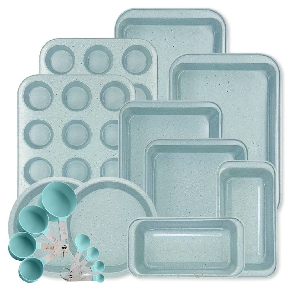 Nonstick Baking Pan Set 2 to 18pcs Carbon Steel Round Square Cake Pan Muffin Pan Bread Pan Cookie Sheet Pizza Pan Wire Rack Whisk Spatula Measuring Spoon Complete Bakeware Set