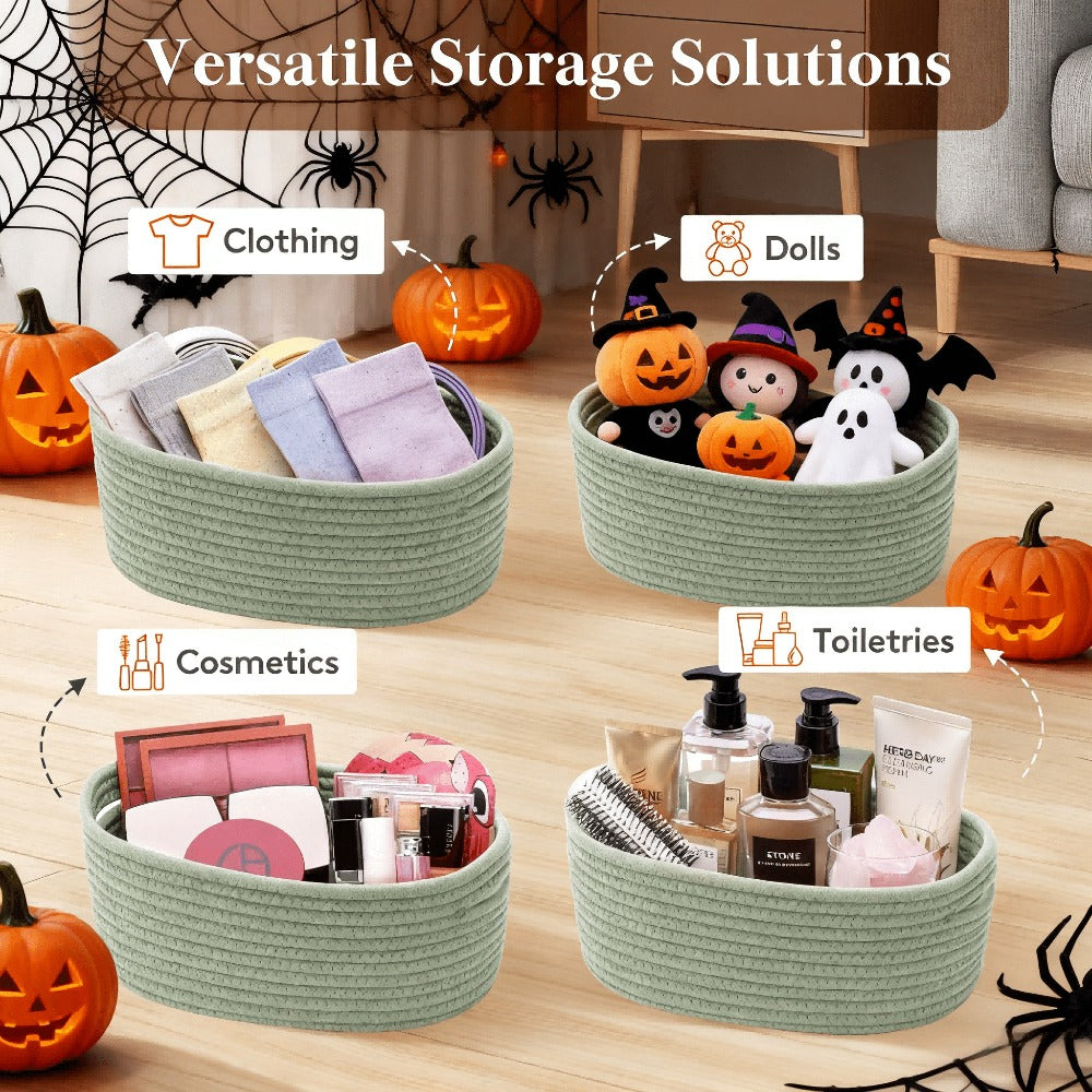 Woven Storage Baskets 6-Pack Cotton Rope Cube Bins 11x7x5¡± | Handmade Small Shelf Baskets for Organizing Closet Bedroom Living Room Playroom | Round Decorative Storage Caddy Multiple Colors