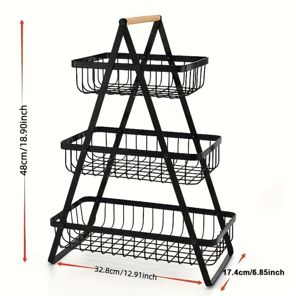 Metal Wire Bathroom Storage Basket with Wooden Handle Multi-Tier Countertop Organizer Detachable Fruit Basket Kitchen Pantry Bedroom Desk Organization